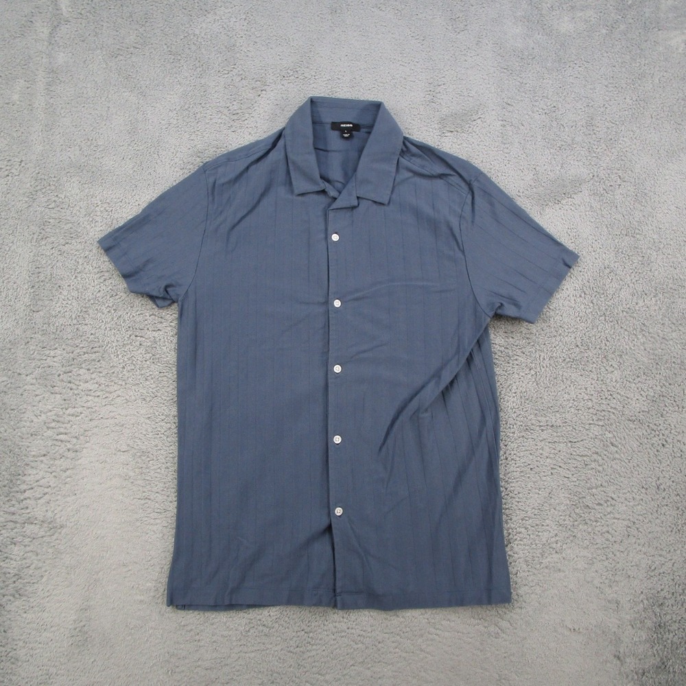 Reiss Sampson Mens Large Blue Cotton Pique Vertical Stripe Short Sleeve Shirt